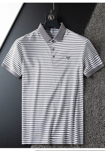 Vintage Grey and white Striped Polo T-Shirt