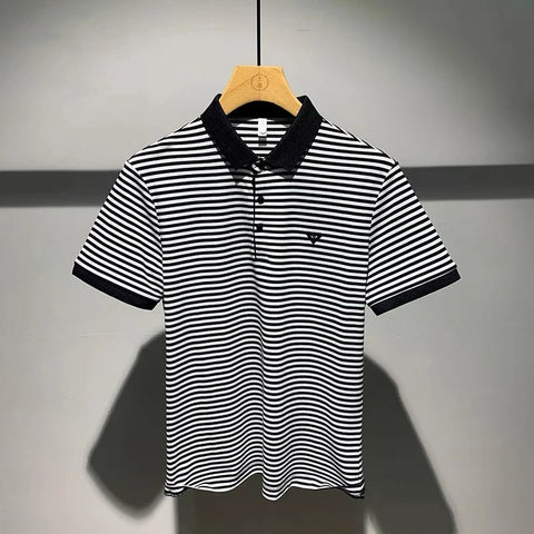 Vintage Black and white Striped Polo T-Shirt