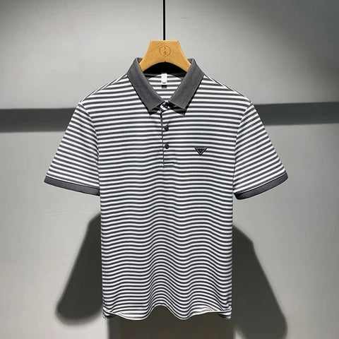 Vintage Grey and white Striped Polo T-Shirt