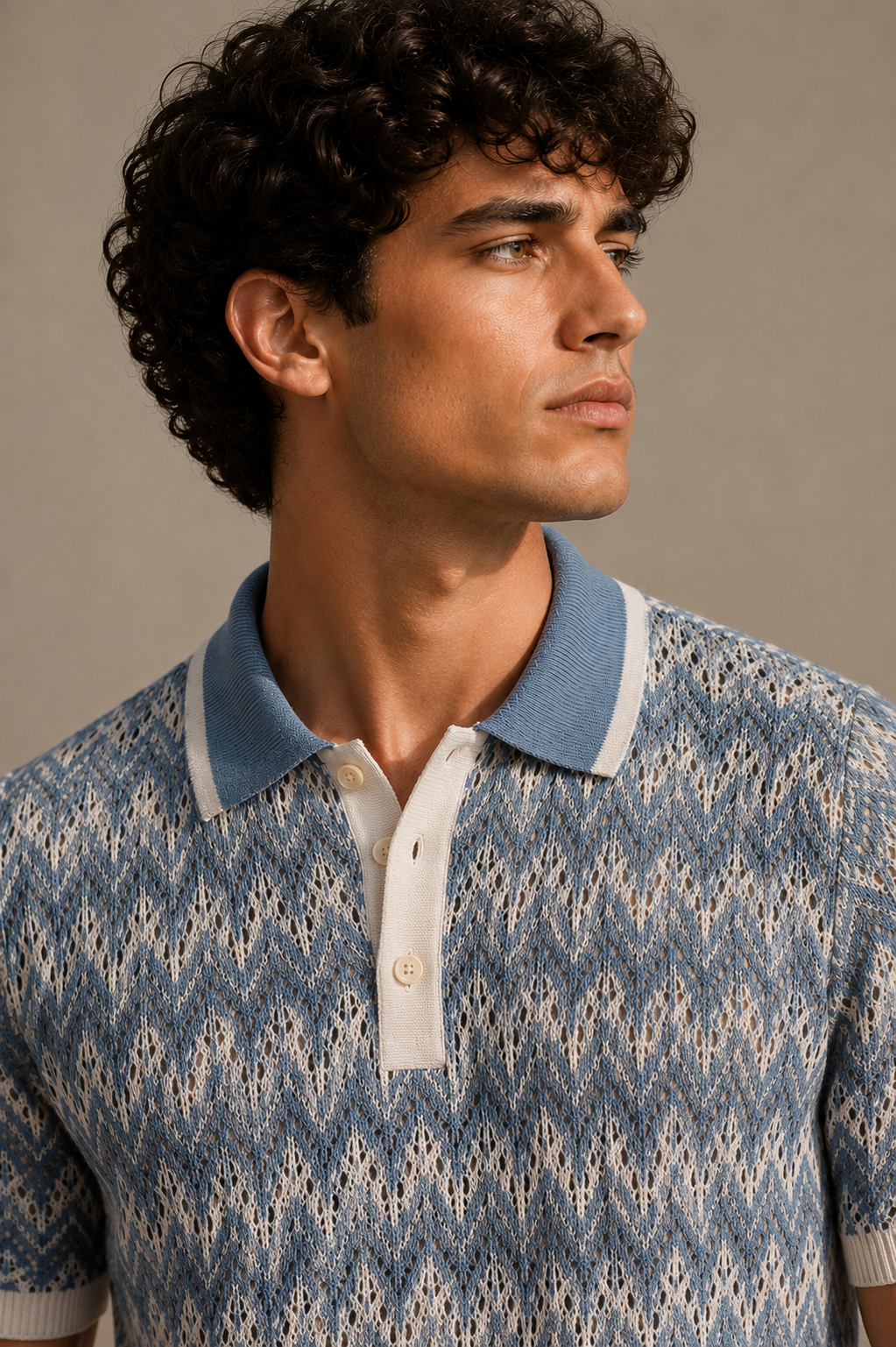 Men's Blue Regular Fit Open Knit Polo T-Shirt