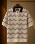 Men's Ivory Regular Fit Chevron Textured Knit Polo T-Shirt