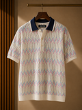 Men's Purple Regular Fit Pastel Zigzag Knit Polo T-Shirt