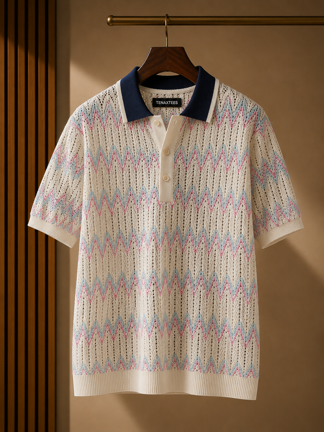 Men's Purple Regular Fit Pastel Zigzag Knit Polo T-Shirt
