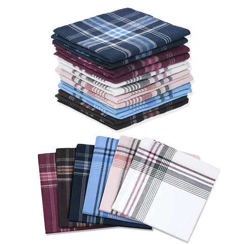 12 Pcs Gentleman's Soft Cotton Sweat-Absorbent Pocket Handkerchiefs