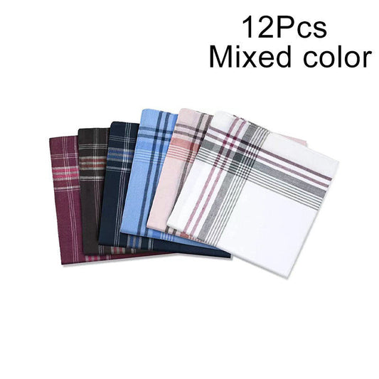 12 Pcs Gentleman's Soft Cotton Sweat-Absorbent Pocket Handkerchiefs