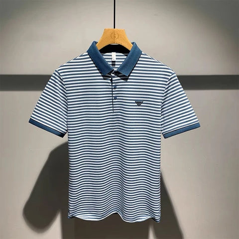 Vintage Light blue and white Striped Polo T-Shirt