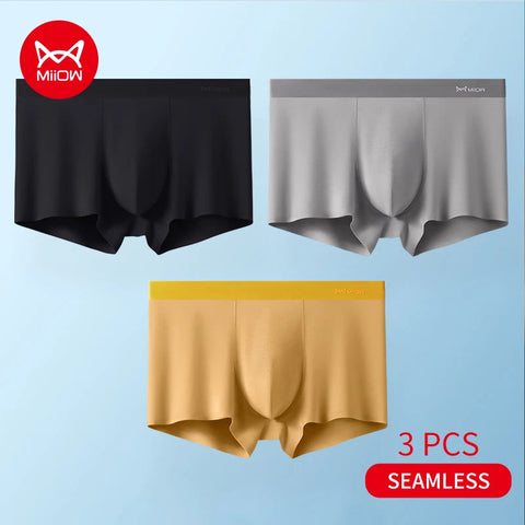 Men's 3-Pack Seamless Ice Silk Boxer Briefs: Breathable, Antibacterial Comfort