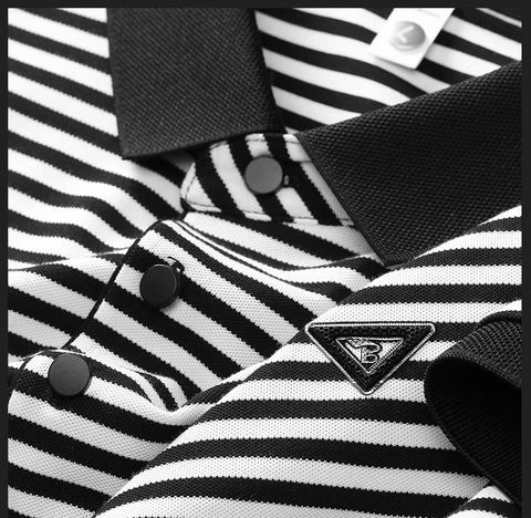 Vintage Black and white Striped Polo T-Shirt