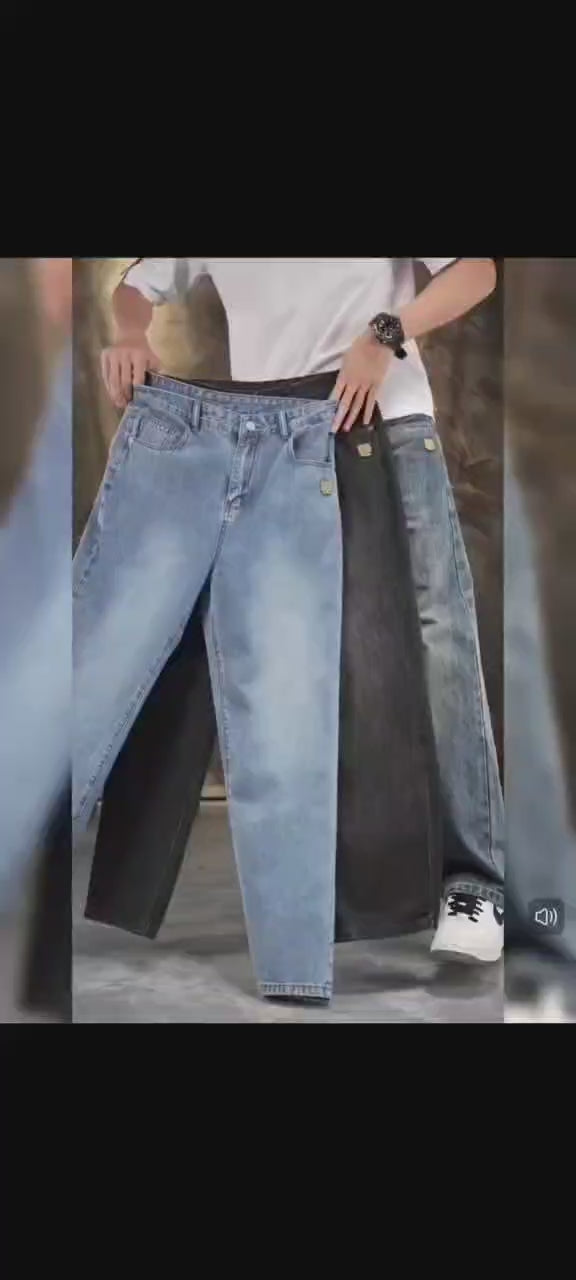 Men's Washed Indigo Light Blue Relaxed Fit Wide Leg Jeans