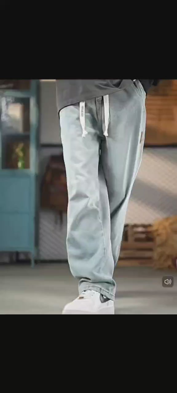 Men's Washed Black Relaxed Fit Drawstring Wide Leg Jeans