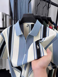 TENAXTEES Premium Vertical Stripe Zip Polo T-Shirt