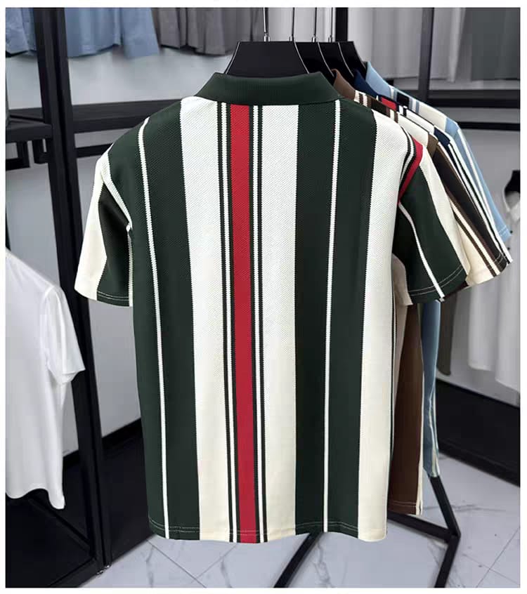 TENAXTEES Premium Vertical Stripe Zip Polo T-Shirt