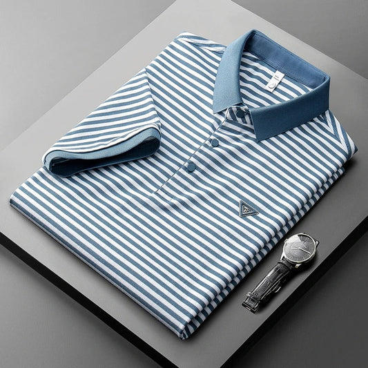 Vintage Light blue and white Striped Polo T-Shirt