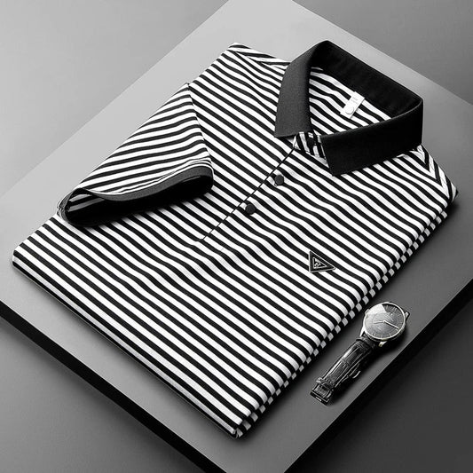 Vintage Black and white Striped Polo T-Shirt