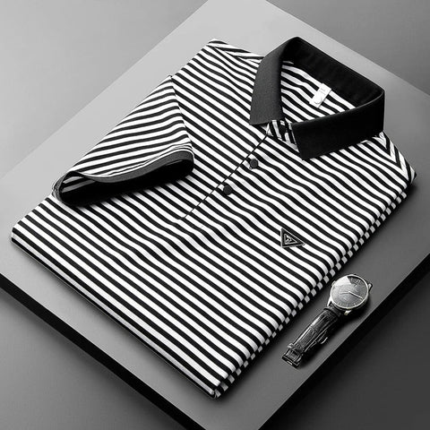 Vintage Black and white Striped Polo T-Shirt