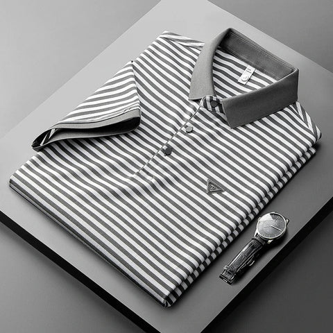 Vintage Grey and white Striped Polo T-Shirt