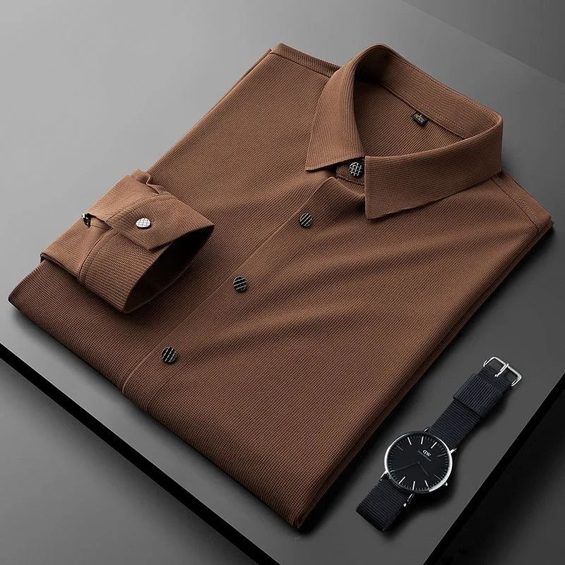 Grey Brown Pique Knit Textured  Shirt