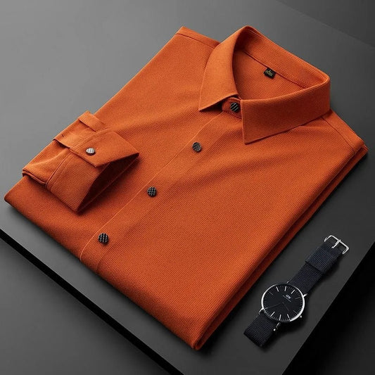 Orange Pique Knit Textured  Shirt